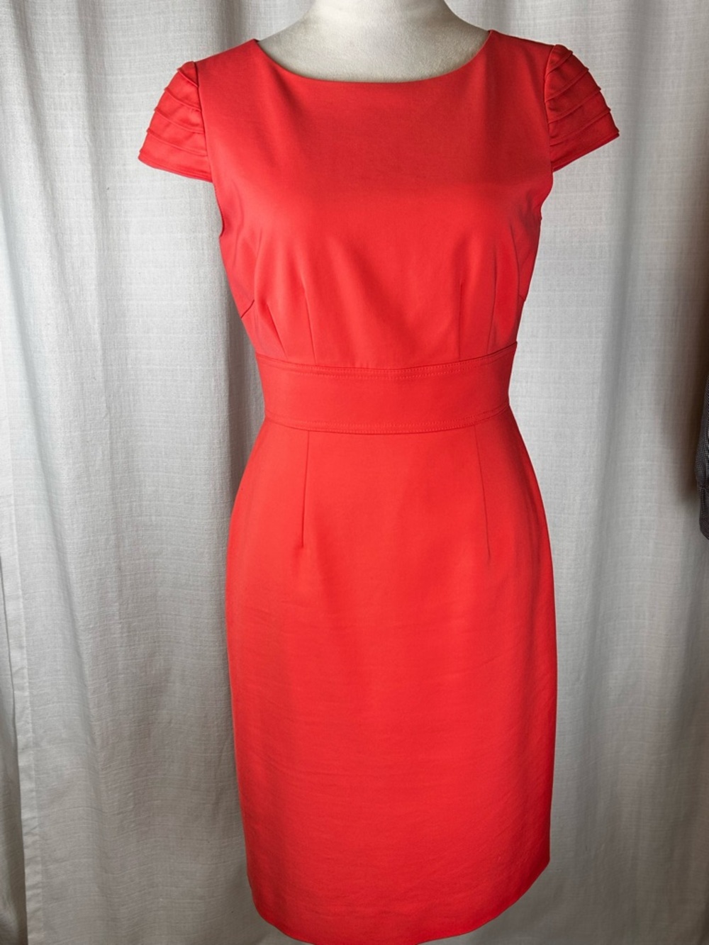 ANTONIO MELANI Coral Cap-Sleeve Waist-Defined Midi Dress